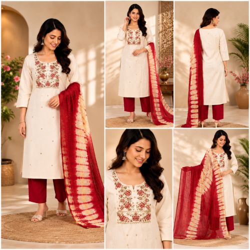 Women's Embroidery Roman Silk Kurta - Image 3