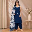 Embroidered Kurti Pant Set - Navy Blue